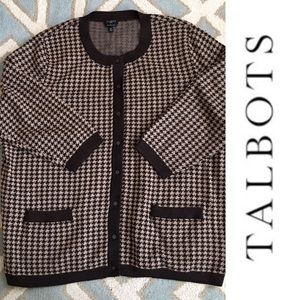 Rare TALBOTS merino houndstooth brown cardigan 3X